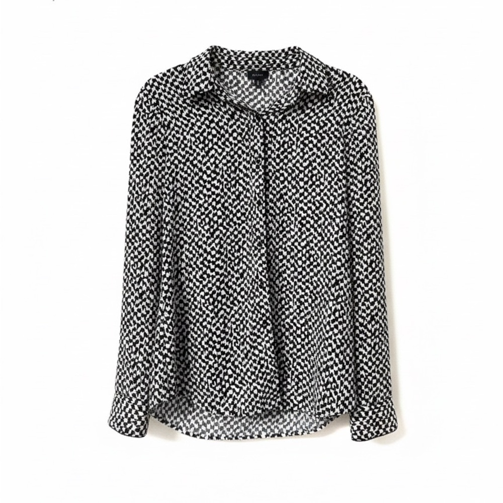 Theory Houndstooth Print Blouse Black White Sz Medium